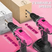 ThinkLearn Pink Cordless Drill Set, 20V Lithium-ion Power Drill Set for Women with 67Pcs Drill Driver Bits, 3/8Keyless Chuck, 25+1 Position Electric Drill, 2.0Ah Battery, Fast Charger and Storage Bag