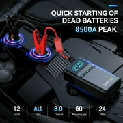BRPOM 8500A Car Jump Starter with Air Compressor, 12V Portable Battery Pack for All Gas/8.0 L Diesel Engines, Lithium Battery Jump Box with Digital Display, LED Lights, USB/Type-C Charging