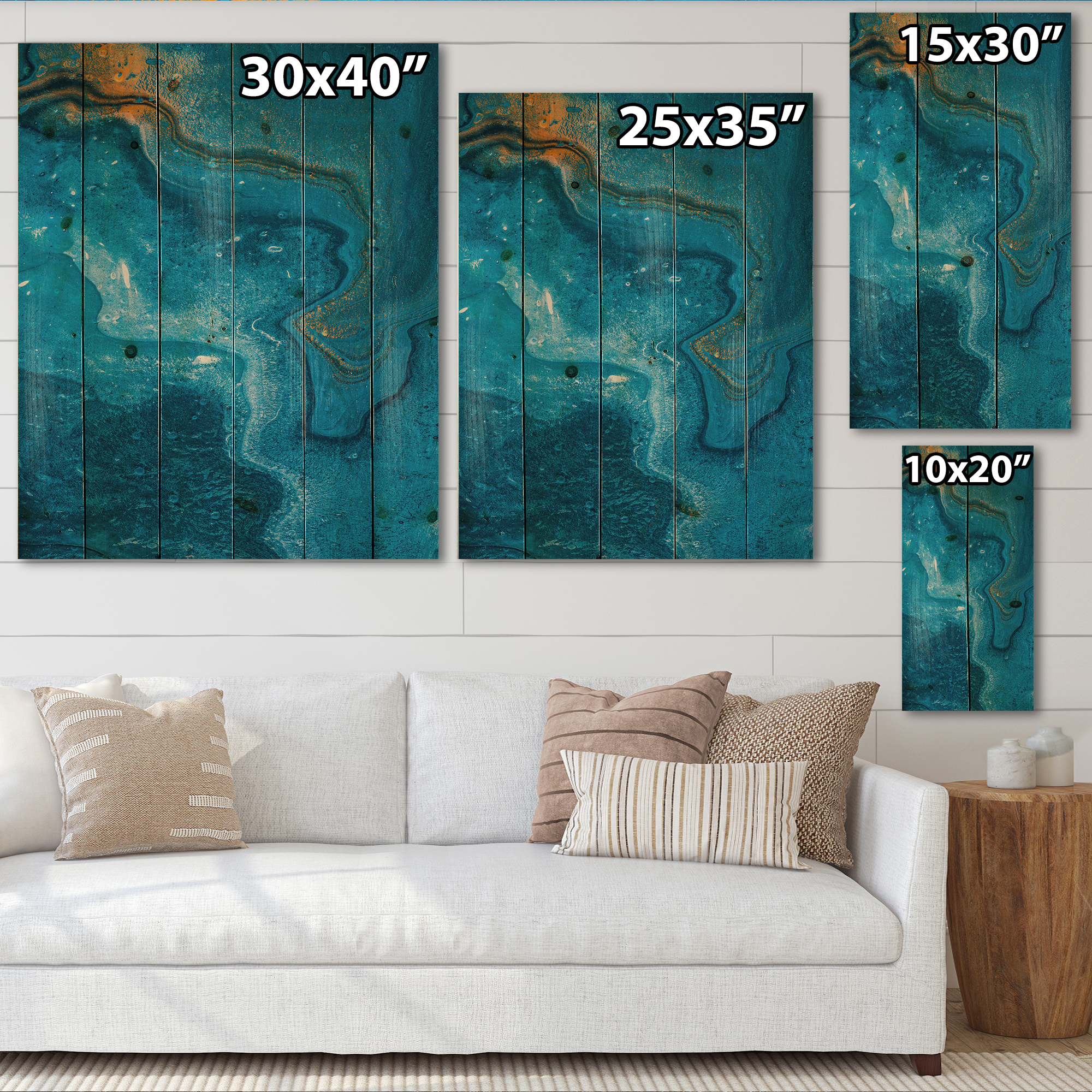Designart 'Abstract Blue Marble Composition II' Modern Print on Natural Pine Wood