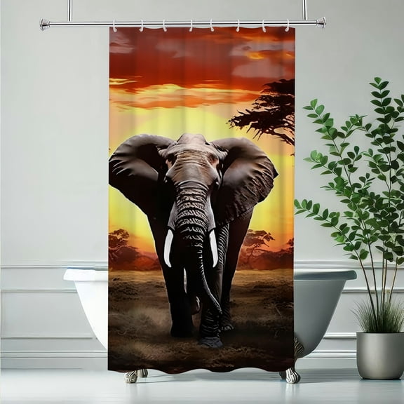 RKSupls Elephant Sunrise Acacia Polyester Shower Curtain with Hooks for Chic Elegant Waterproof Shower Curtain Home Bathtub Bathroom Decor Washable
