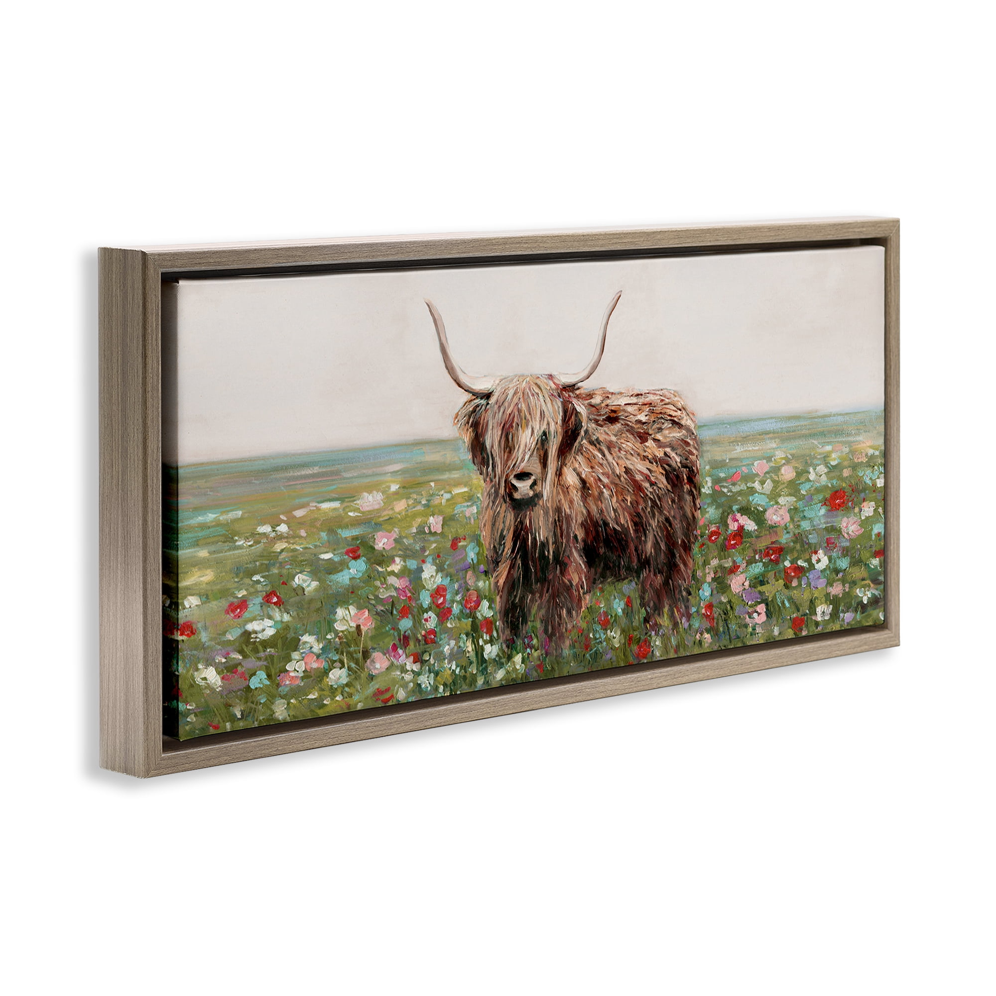 Stupell Industries Grazing In Poppy Field Brown Framed Floater Canvas Wall Art, design by Sally Swatland