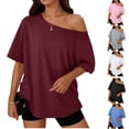 thumbnail image 6 of Eryao Off the Shoulder Tops Oversized for Women Loose Fit Tshirts Short Sleeve Basic Tee 2026 Casual Summer Going Out Preppy Top Blue,L, 6 of 6