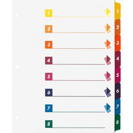 Business Source Color-coded Table of Contents/Tabs Index Dividers - Printed Tab(s) - Digit - 1-8 - 8 Tab(s)/Set - 3 Hole Punched - White Divider - Multicolor Mylar Tab(s) - 24 / Box Business Source Color-coded Table of Contents/Tabs Index Dividers - Printed Tab(s) - Digit - 1-8 - 8 Tab(s)/Set - 3 Hole Punched - White Divider - Multicolor Mylar Tab(s) - 24 / Box