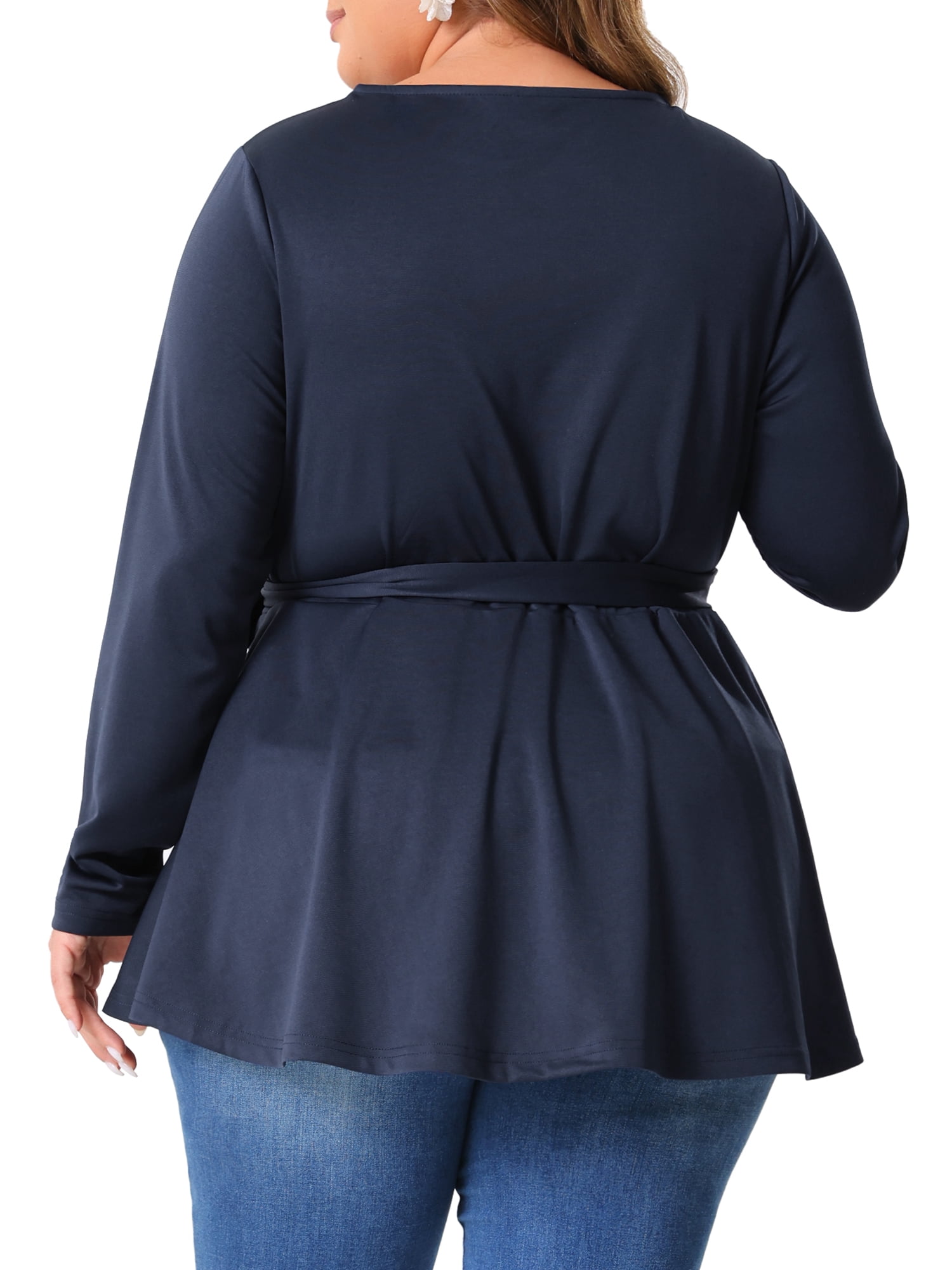 DARING DIVA Women's Plus Asymmetrical Hem Crew Neck Blouse 3X Navy Blue