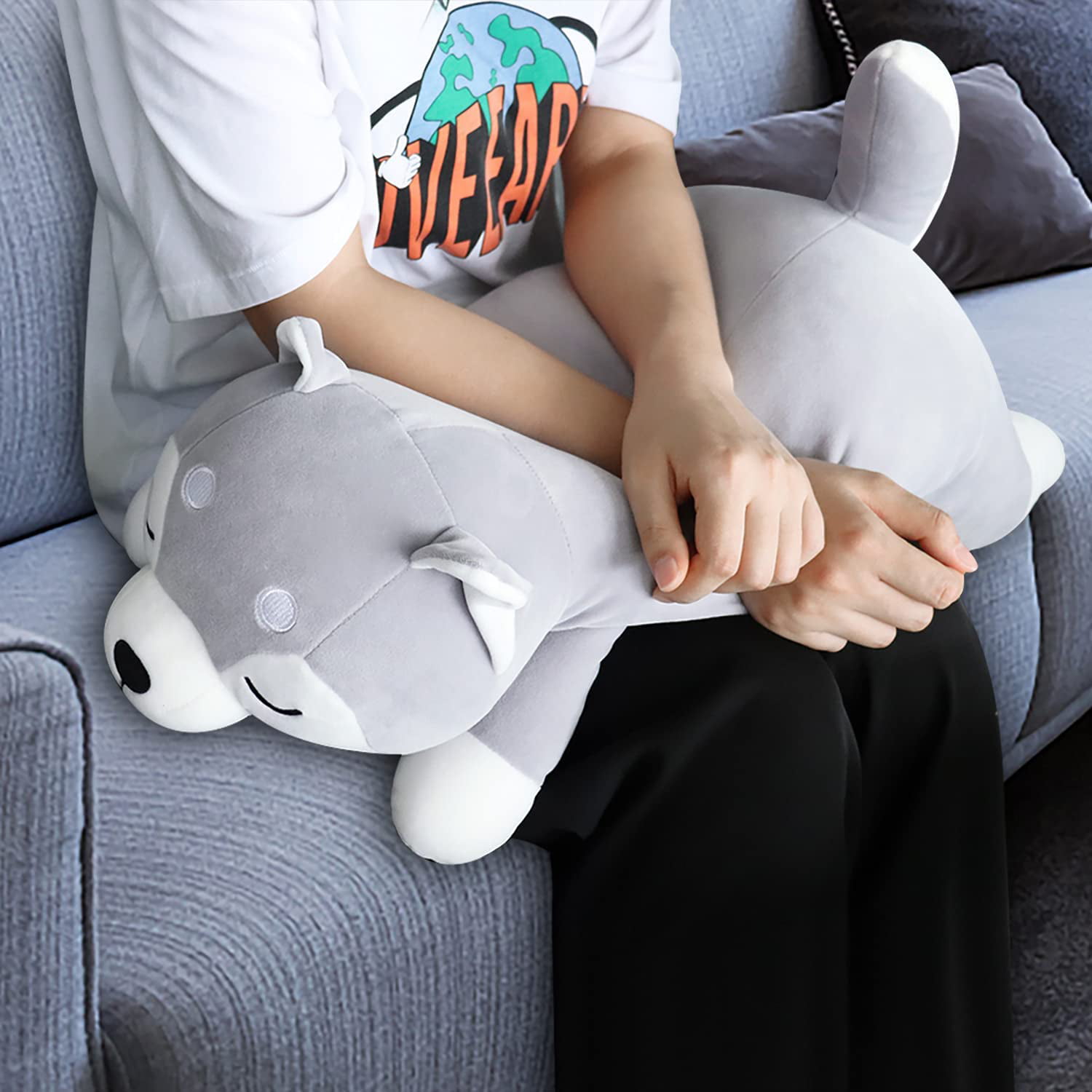 30 Husky Stuffed Animal Throw Pillow Huskies Anime Body Pillow Kawaii Plush Stuff Animal Big Plushie Stuffed Dog Squishy Pillow Gifts for Boys Girls 