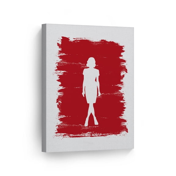 Smile Art Design Modern Woman Silhouette in Red Background Painting Glam Fashion Canvas Wall Art Print Office Bathroom Teen Girls Room Women Dorm Bedroom Living Room Wall Decor Ready to Hang 28x19