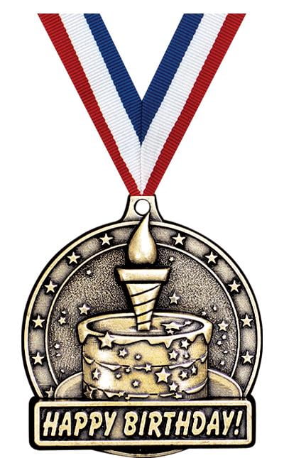 Happy Birthday Medals, 2" Gold Diecast Happy Birthday Medal Award 20