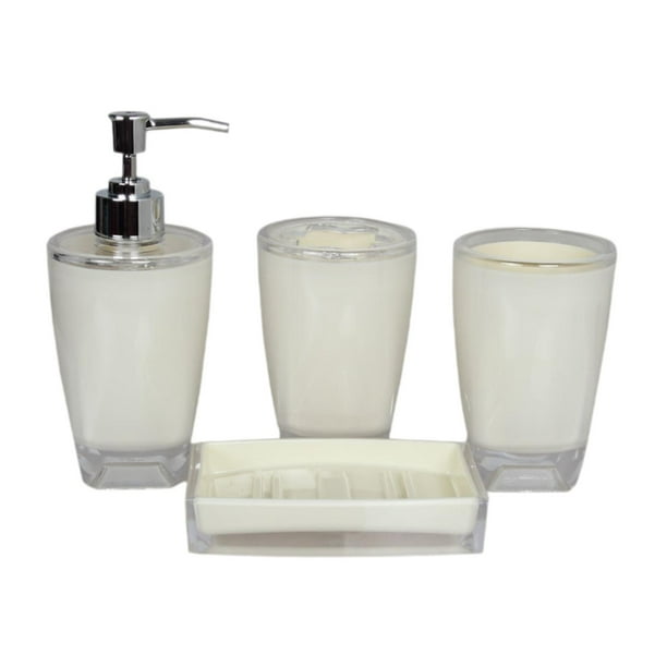 4 x Portacepillos de dientes Dispensador de jabón Organizador Apartment Essentials Jabón acrílico Beige