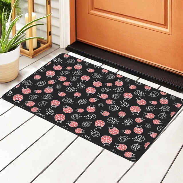 DouZhe Cartoon Funny Pink Ladybugs Rugs Doormat, Non-Slip Machine Washable Carpets Floor Door Mat , 36" x 24"