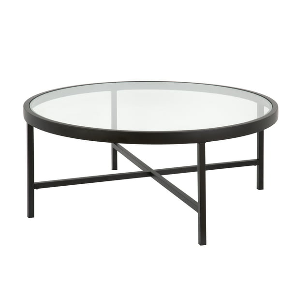 Evelyn Zoe Contemporary Round Coffee, Round Black Iron Coffee Table With Glass Top