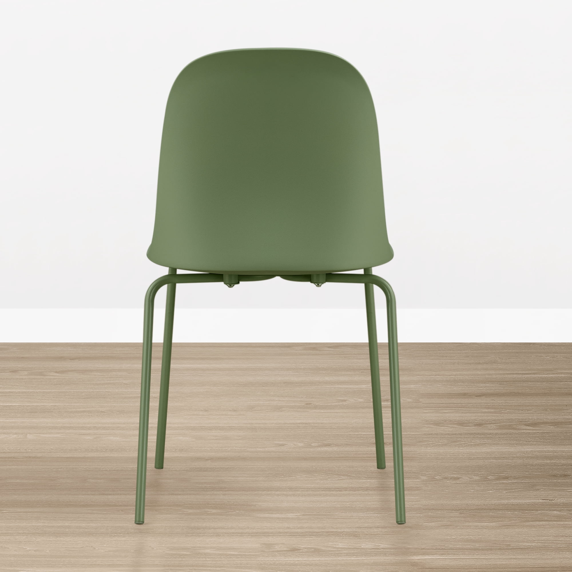 Spruce & Spring Modern Stackable Dining Chairs, Molded Plastic Kitchen Chairs with Metal Legs, Space-Saving Armless Design, Green, Set of 4
