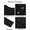 thumbnail image 4 of Tops de manga larga para mujer, jerséis casuales con cuello en V, túnica de punto ligera y lisa con botones para mujer (M), color negro, 4 of 4