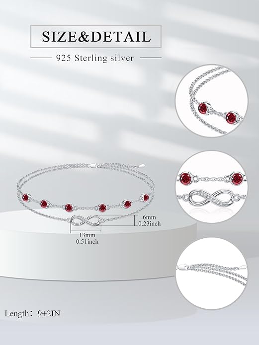 CACA LADY Women's 925 Sterling Silver Adjustable Anklet Endless Love Symbol Anklet Adjustable Plus Size Large Valentine's Day Mother's Day Gift for Her