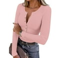 thumbnail image 2 of FDGIU ‌‌‌‌Women’s Long Sleeve Ribbed Henley Top - Slim Fit Button Down Blouse for Casual Outfits & Layering, 2 of 7