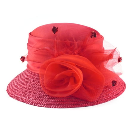 Rosette Straw Red Hat