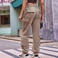thumbnail image 3 of Womens Cargo Pants High Waisted Wide Leg Casual Pants Baggy Y2k Trousers with 8 Pockets Khaki XXL, 3 of 5