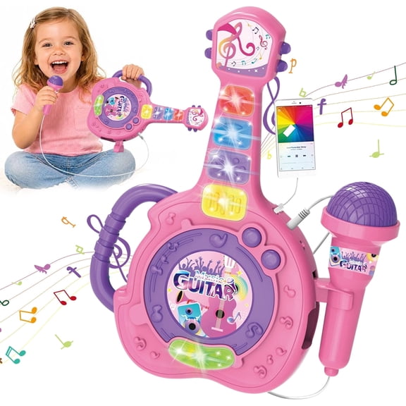 Toys for 1 2 3 Year Old Boys Girls, Musical Guitar Toys with Microphone, Toddler Toys 1-3 for Girls Boys, Birthday Gifts Toys for 2 3 4 5 Year Old Girls