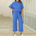 thumbnail image 2 of S LUKKC LUKKC Sets for Women Two Piece Sets Travel Vacation Outfits Fall Sweatsuit Tracksuit Solid Color Casual Pullover Top Wide Leg Pants Set, 2 of 9