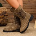 thumbnail image 2 of Willtoo Womens Polka Dot Lace Up Mid Calf Combat Boots, Back Zipper Round Toe Chunky Block Heel Boots, Non Slip Lug Sole Fashion Winter Boots, 2 of 6