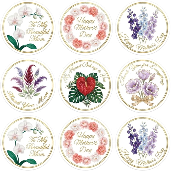 WaaHome 72Pcs Mother's Day Stickers - 1.5" Elegant Floral Happy Mothers Day Gift Tags Labels Stickers for Envelope Seals Boxes Cards Gift Wrap Scrapbook Party Favor Decorations