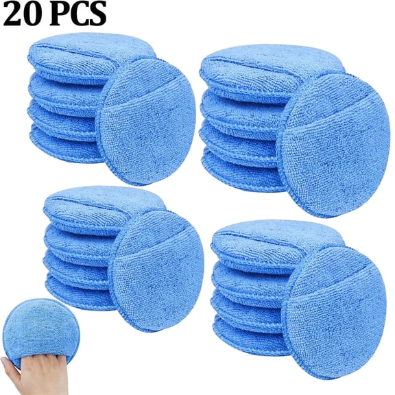 20 PCS Microfiber Car Wax Applicator Pad with Finger Pocket, 5 Inch Ultra-Soft Car Wax Applicator, Buffing and Detail Polishing Foam Pads for Car Truck Motorcycle Cleaning and Fine Polishing (Blue)