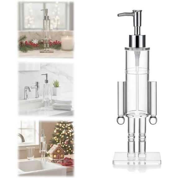 SharkTRUE Acrylic Nutcracker Soap Dispenser, Clear Nutcracker Hand Soap Dispenser, Refillable Christmas Hand Soaps Bottle, Christmas Holiday Decor for Bathroom Kitchen Countertop