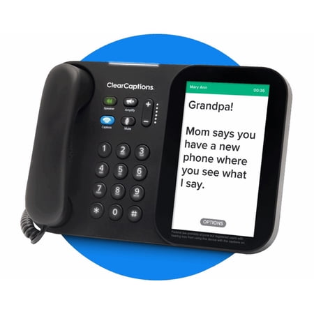 Clear Captions Captioned Telephone, Hearing Impaired Phones, Volume Control with Phone Guide, Large Display, Black
