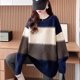 thumbnail image 3 of Suéteres de punto holgados a rayas para mujer, ropa de otoño e invierno, estilo vintage, informal, con cuello redondo, cómodos y cálidos, 3 of 5