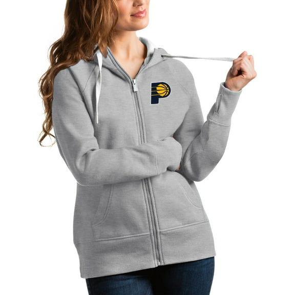Women's Antigua Heathered Gray Indiana Pacers Victory Full-Zip Hoodie
