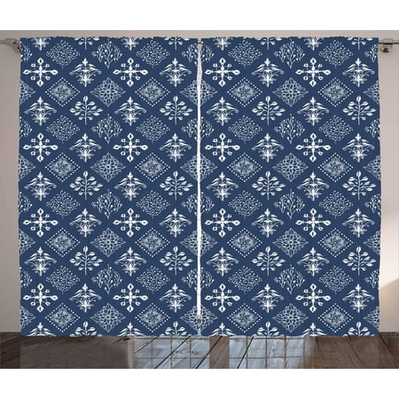 - Indigo Curtains 2 Panels Set, Mediterranean Floral Leaf Swirl Detailed Rectangular Armor Design Image, Window Drapes for Living Room Bedroom, 108W X 84L Inches, Navy Blue and White, by Ambesonne
