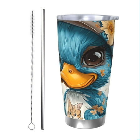 

Bingfone Cute Sunflower Blue Duck for 20 Oz Stainless Steel Travel Mug Double Wall Water Coffee Cup for Home Office Outdoor Works Great for Ice Drinks and Hot Beverage-Straw Two-piece Set
