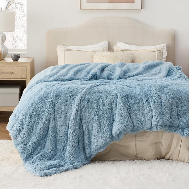 Bedsure Manta Sherpa de Lana Azul Queen 230x230 cm Gruesa