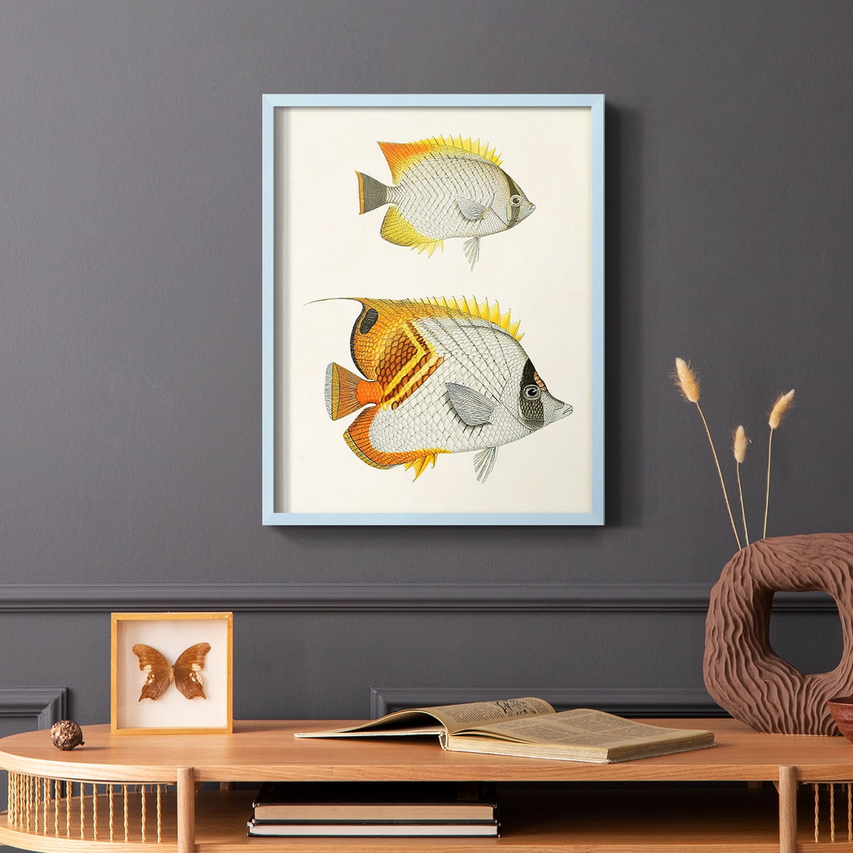 Yellow & Grey Fish I Framed Print - Solid Wood in Single Picture Frame Solid Wood 2 Framed Print