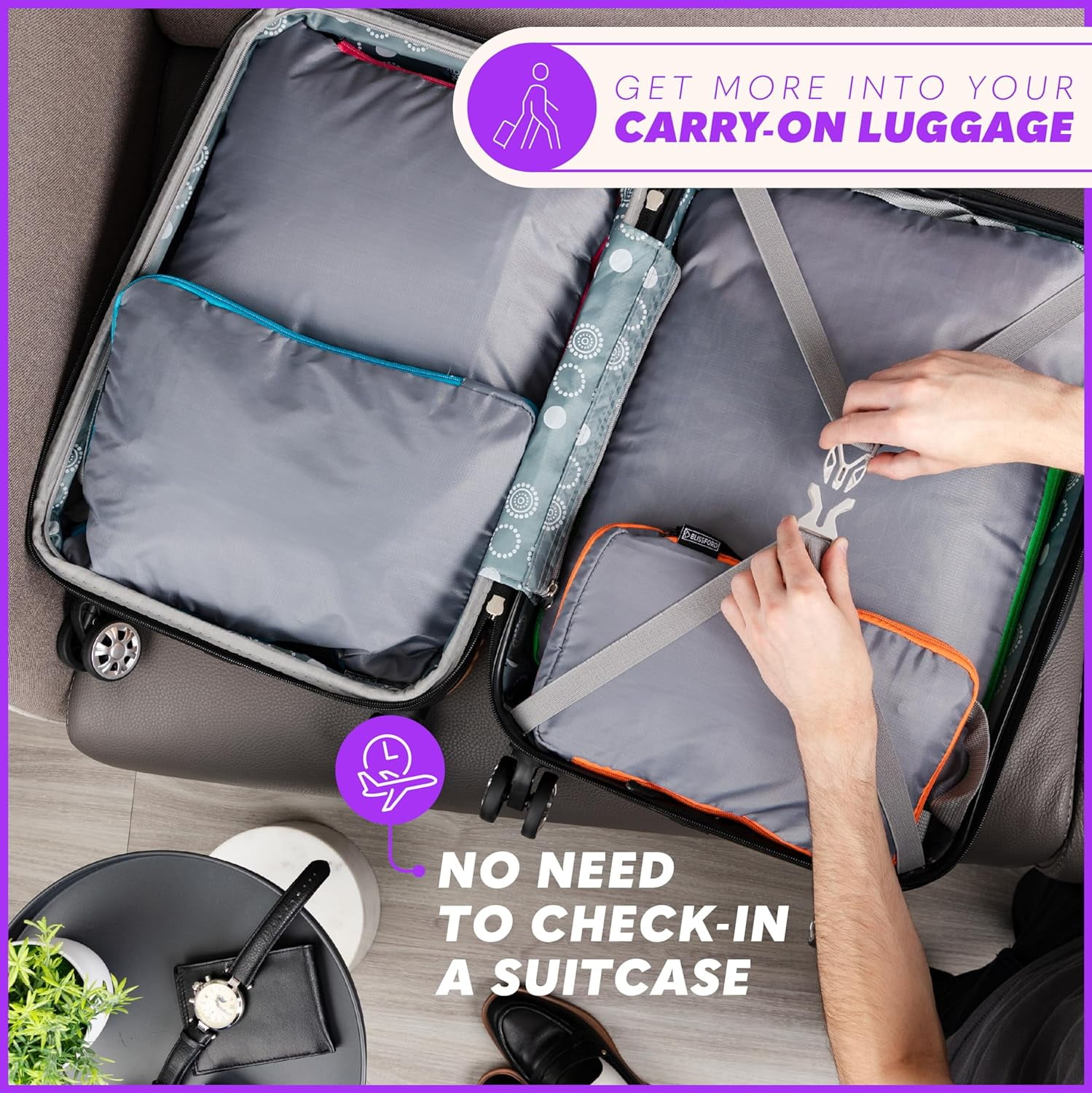 BLISSFORD Compression Packing Cubes for Travel Packing Cubes for Organizing Suitcases and Luggage