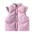 thumbnail image 2 of ZACPNCV Toddler Girls Ruffle Puffer Vest Stand Collar Button Sleeveless Padded Gilet Thick Warm Winter Cute Jackets Waistcoat,Purple, 2 of 8