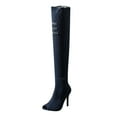 thumbnail image 2 of AUDeals Women's Denim Long Boots, Side Zipper Fashion Shoes with Pointed Toe and Chunky High Heel Style, 2 of 3