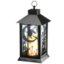 16 in. Black Halloween Haunted House Lantern