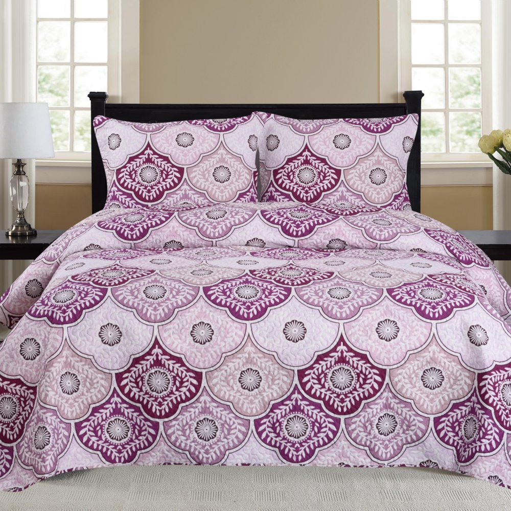 Nikki 3pc Reversible Quilt Set Purple Queen Size