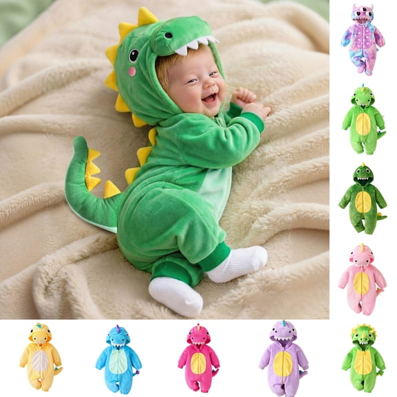CUZIBR Baby Onesies Girl Boy Dinosaur Themed Fuzzy Long Sleeve Romper Zip Up Hooded Jumpsuit Funny Daily Wear,Green,6-9 Months