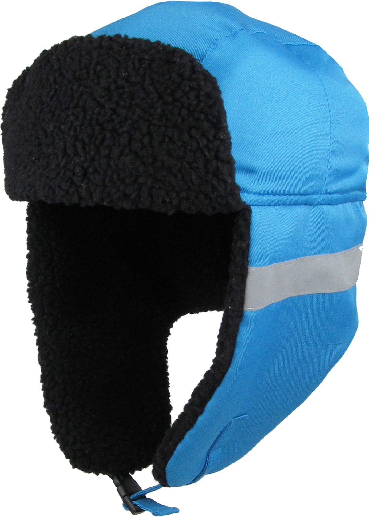 Neon Blue Reflective Strip Aviator Trapper Hat Winter Cap Ski Warm Fur ...