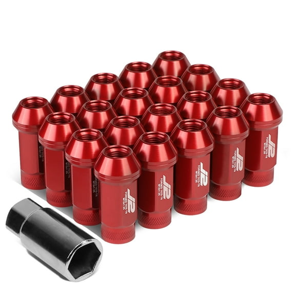 J2 Engineering LN-T7-014-125-RD J2 Engineering 7075 -T6 Forged Aluminum M12 x 1.25 20Pcs 50mm Height Knurled Top Lug Nut w/ Adapter Red