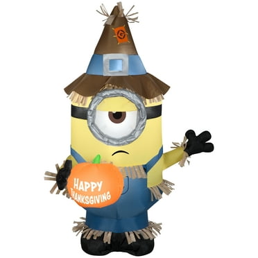 Gemmy Airblown Stuart w/ Thanksgiving Banner/Pumpkin Universal , 3.5 ft Tall, Multicolored