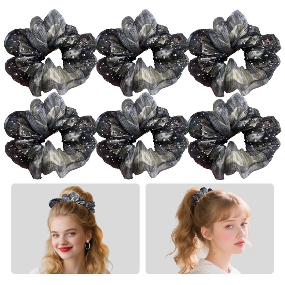 AUQ Scrunchies for Girls,Full of Glittering Diamonds Ponytail Holders,Mesh, Satin Rope、Black Hair Ties,Style1