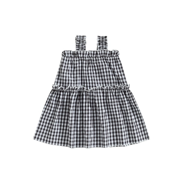 Bebé Niñas Plaid Vestido de Verano Princesa sin mangas A-line Vestido de fiesta para niños pequeños desgaste al aire libre Nituyy Disponible en negro y rosa, vestido casual de verano para bebé niña.