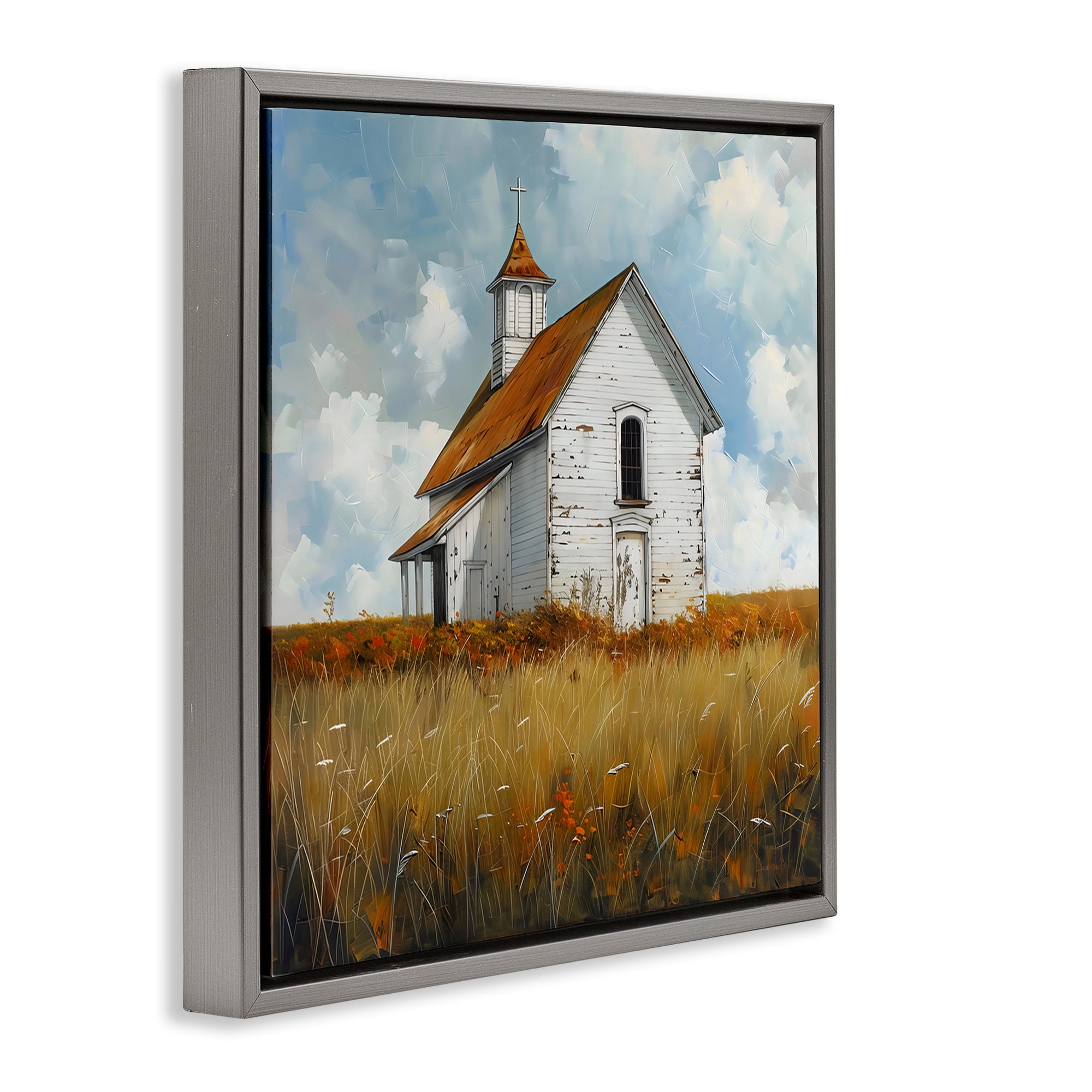 Stupell Industries Rustic Church in Field Gray Framed Floater Canvas Wall Art, design by Creative Studio