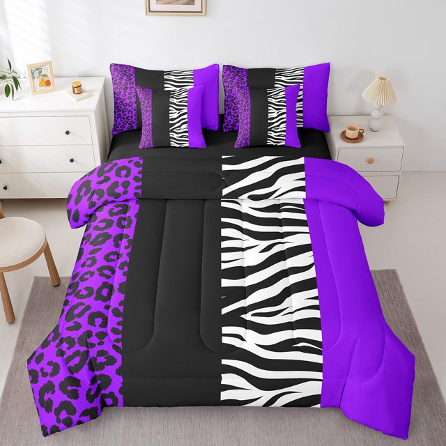 Erosebridal Literie à Imprimé Zèbre Format Grand, Ensemble de Literie Animal Sauvage Format Grand, Décor Léopard, Réversible 7 Pcs