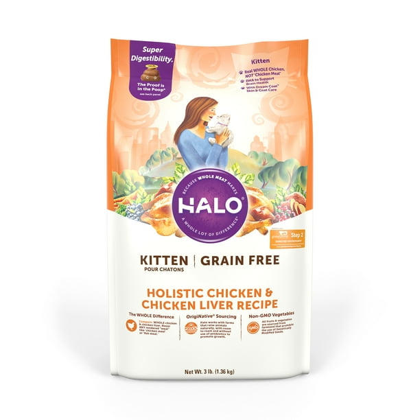 Halo Grain Free Natural Dry Cat Food, Kitten Chicken & Chicken Liver