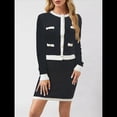 thumbnail image 3 of Conjunto de 2 Piezas de Cárdigan Estilo Preppy para Mujer, Falda, Top de Punto Informal de Larga con Botones y Falda Ajustada. Negro L, 3 of 6