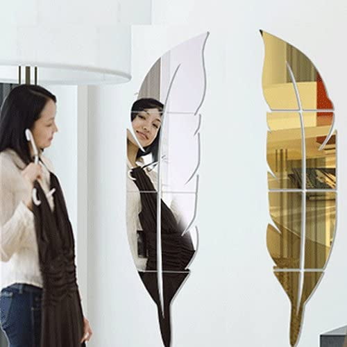 Espejo acrílico de pared con diseño de pluma extraíble, moderno, dorado