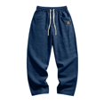 thumbnail image 4 of WOLIAUO Mens Linen Cotton Pants Drawstring Waist Lightweight Loose Fit Straight Leg Casual Big and Tall Linen Pants Beach Travel (5XL Navy), 4 of 4